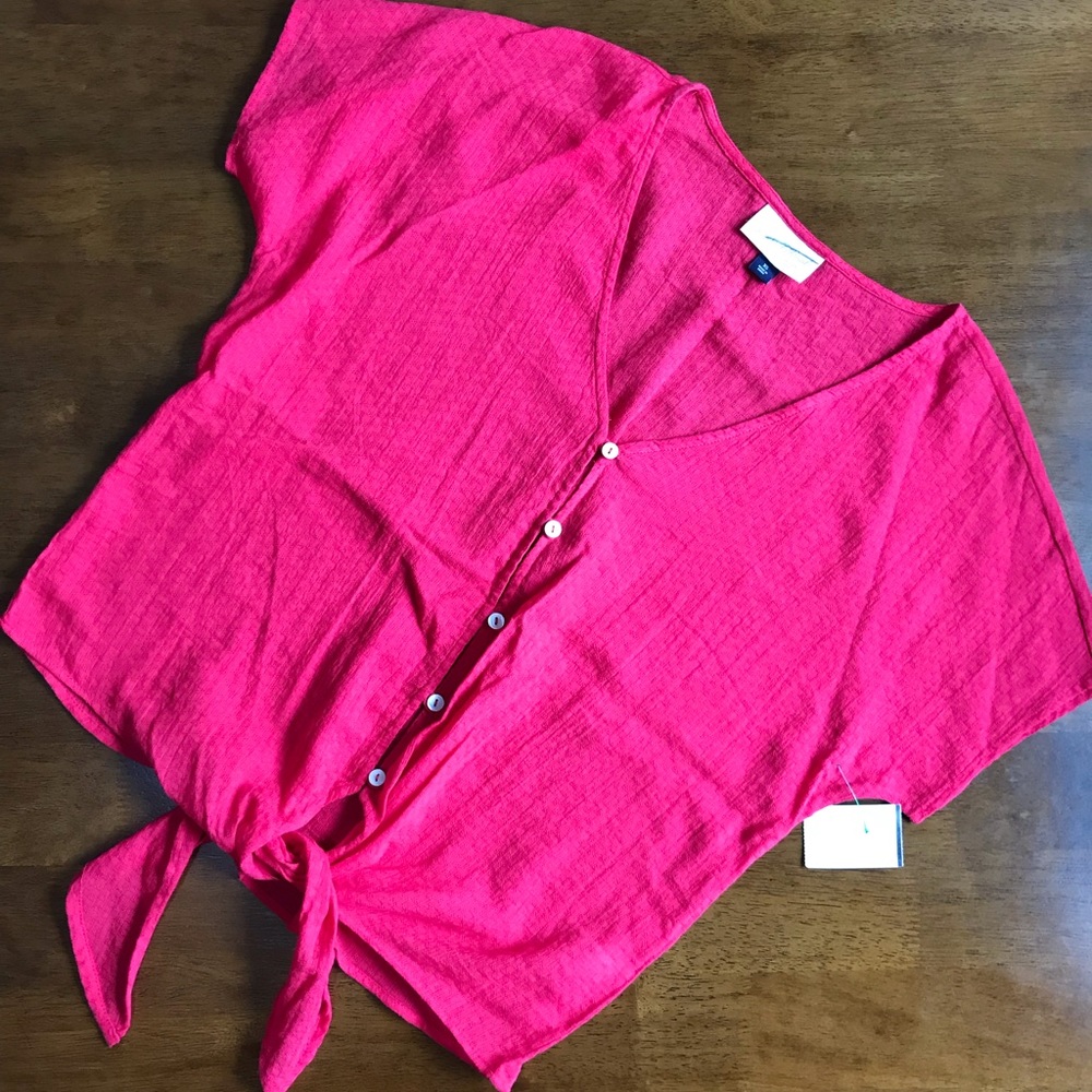 Red button down top